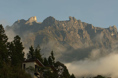 Low angle view of mountain against clear sky