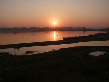 Scenic view of lake against sky during sunset