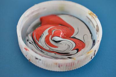 Close-up of dessert against blue background