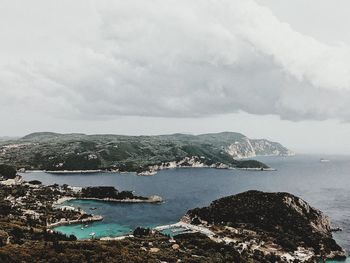 High angle view of bay against sky