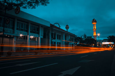 Light trails on street at night