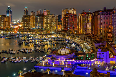 Beautiful aerial night view of porto arabia peral qatar