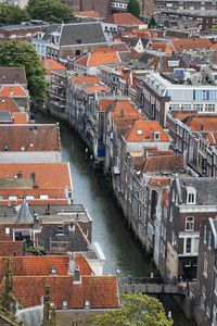 High angle view of buildings in city