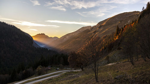 Scenic view of mountains during sunset