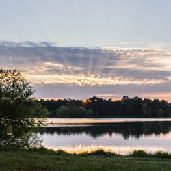 Scenic view of lake against sky during sunset