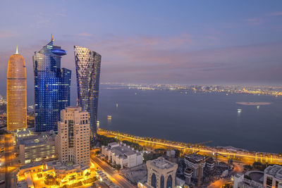 Beautiful sunset aerial view of west bay doha city