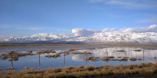 Scenic view of lake against sky