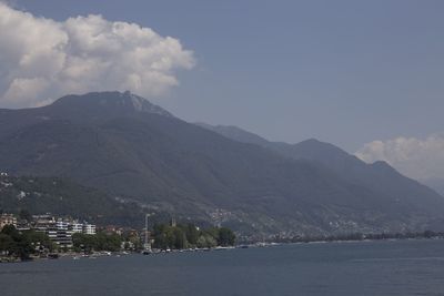 Scenic view of sea and mountains against sky