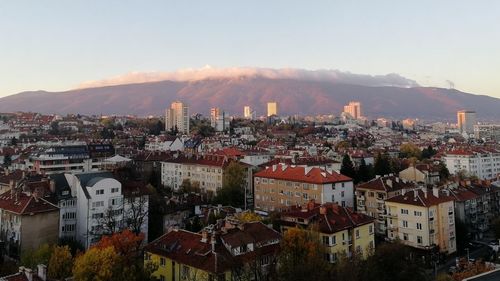 High angle view of townscape against sky