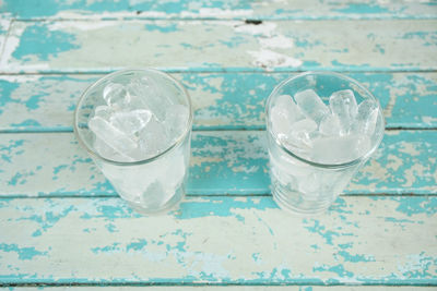 High angle view of drink in glass on table