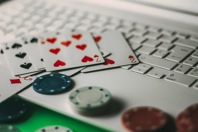 High angle view of computer keyboard on table