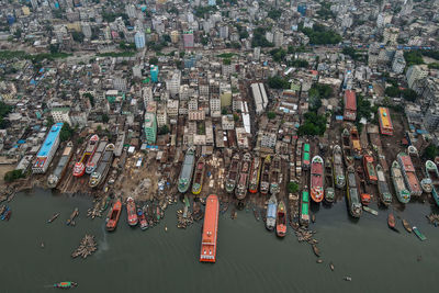 High angle view of buildings in city