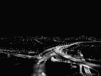 High angle view of city street at night