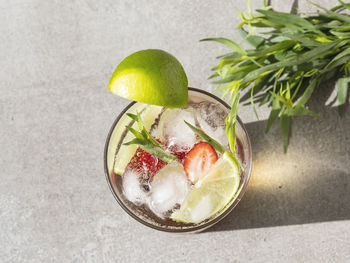 Directly above shot of fruits in glass