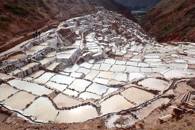 High angle view of salt basin on mountain