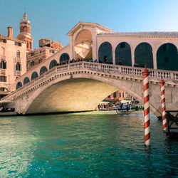 Bridge over river against clear sky