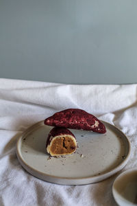 Close-up of dessert in plate on table