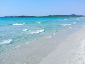 Scenic view of beach against clear sky