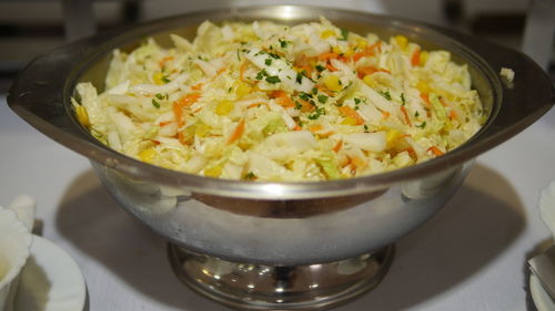 Close-up of noodles in bowl on table