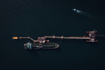 Shipping oil and gas loading terminal bridge on the sea