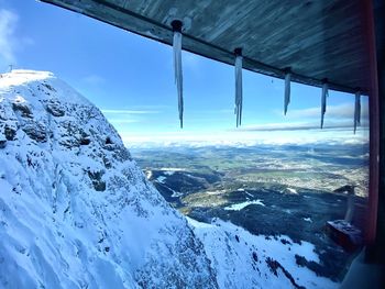 Scenic view of snowcapped mountains against sky