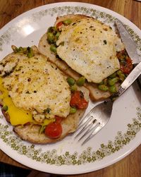 High angle view of breakfast served in plate