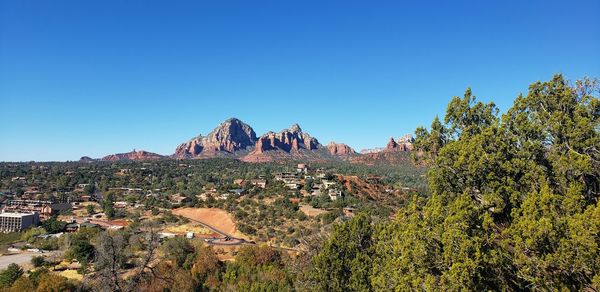 Scenic view of landscape against clear blue sky