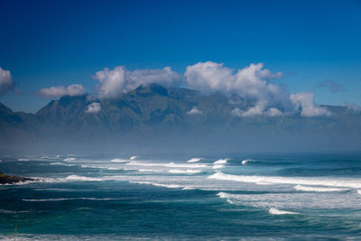 Scenic view of sea against blue sky