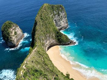 High angle view of rocks on beach