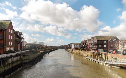 View of canal against cloudy sky