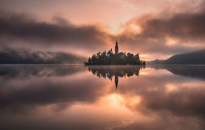 Reflection of sky in lake during sunset