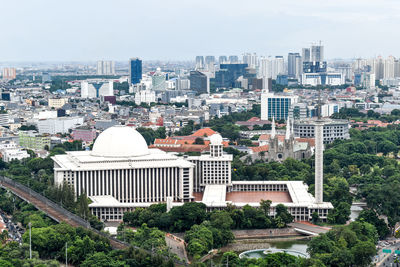 High angle view of buildings in city