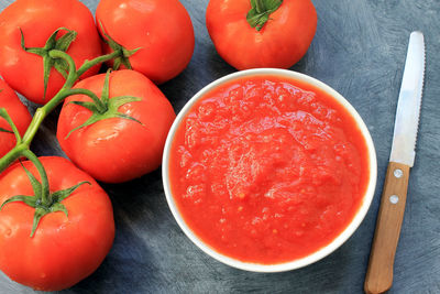 Directly above shot of tomatoes on table