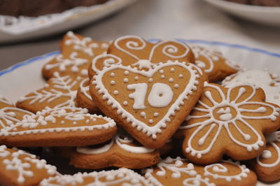 Close-up of cookies in plate on table