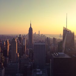 View of skyscrapers at sunset