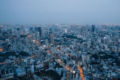 Aerial view of cityscape of tokyo at dusk