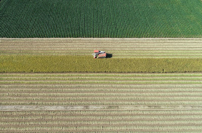 High angle view of tractor on field