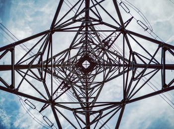 Low angle view of electricity pylon against sky