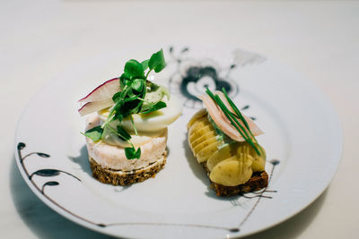 Close-up of served food in plate