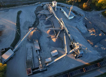 High angle view of cranes in airplane
