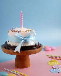 Close-up of birthday cake on table