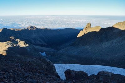 The volcanic rock formations above the clouds at mount kenya, mount kenya national park