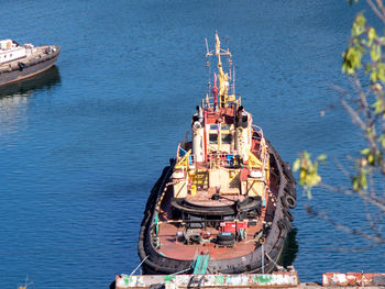 High angle view of ship in sea