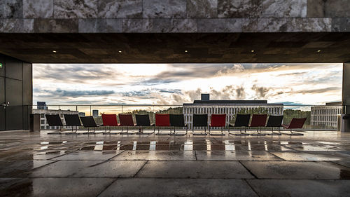 Row of built structures against sky