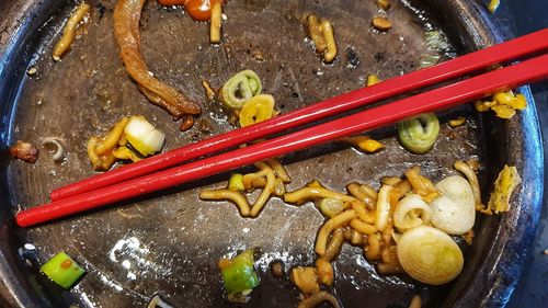 High angle view of food on table