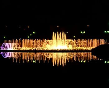 Reflection of illuminated buildings in water at night