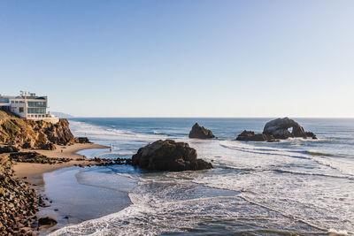 Scenic view of sea against clear sky