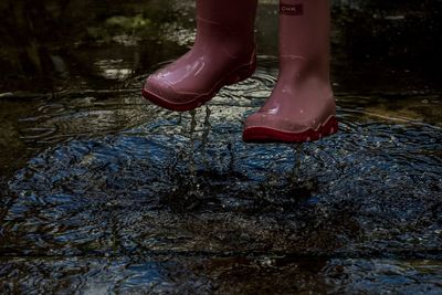 Low section of woman standing in water