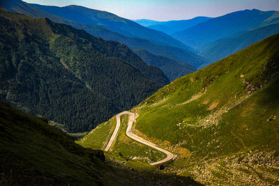 High angle view of mountain road against sky