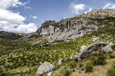 Scenic view of rocky mountains against sky